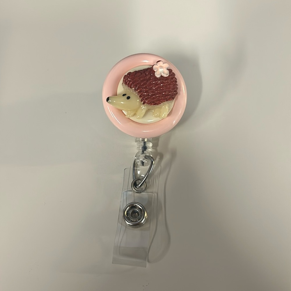 Pink Hedgehog Badge Reel
